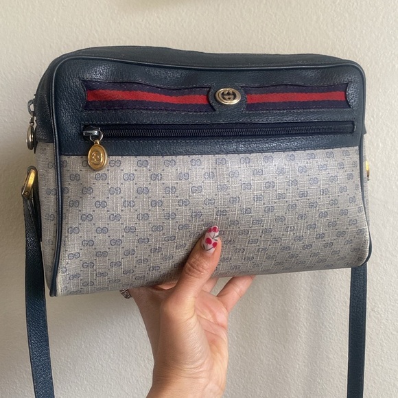 Authentic Gucci crossbody bag navy grey monogram coated canvas - Picture 12 of 15